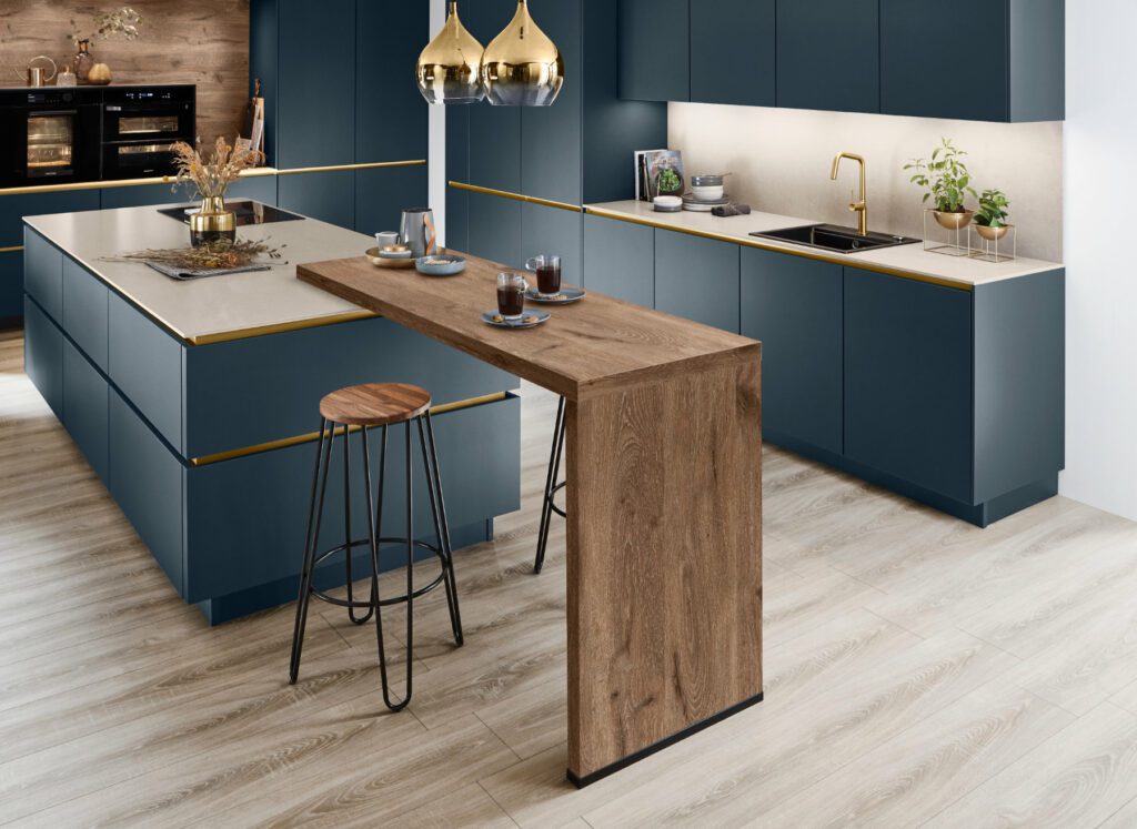 Nobilia Teal Matt Handleless Kitchen With Island 2 | Kutchenhaus, Brighton